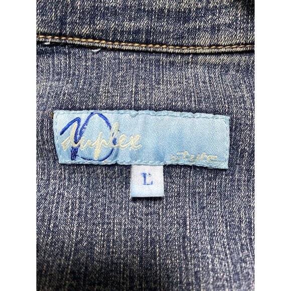 Duplex Tyte Jean Jacket Women's Size L Medium Wash Denim Button Embroidered - Picture 11 of 11